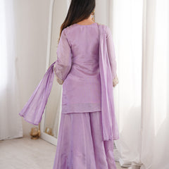 Orchid Lavender Afsara Mirror Work Tissue Sharara Suit Set