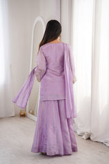 Orchid Lavender Afsara Mirror Work Tissue Sharara Suit Set