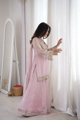 Subtle Pink Afsara Mirror Work Tissue Sharara Suit Set