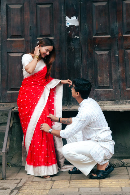 Kumkum Red Humsafar Banarasi Mashru Silk Saree