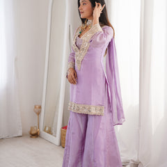 Orchid Lavender Afsara Mirror Work Tissue Sharara Suit Set
