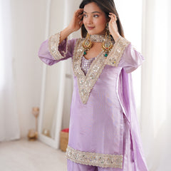 Orchid Lavender Afsara Mirror Work Tissue Sharara Suit Set