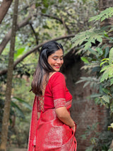 Crimson Red Banarasi Soft Silk Saree with Swarovski Work