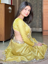 Gul-e-Zar Soft Gold Pearl Motif Handwork Saree with Mirror work Borders