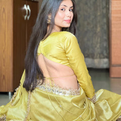 Gul-e-Zar Soft Gold Pearl Motif Handwork Saree with Mirror work Borders