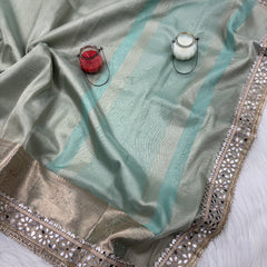 Sea Green Banarasi Rajkumari Mirror Tissue Silk Saree