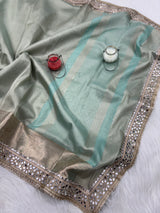 Sea Green Banarasi Rajkumari Mirror Work Tissue Silk Saree