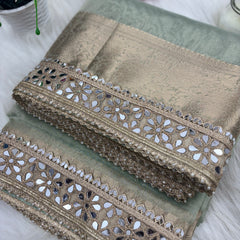 Sea Green Banarasi Rajkumari Mirror Tissue Silk Saree