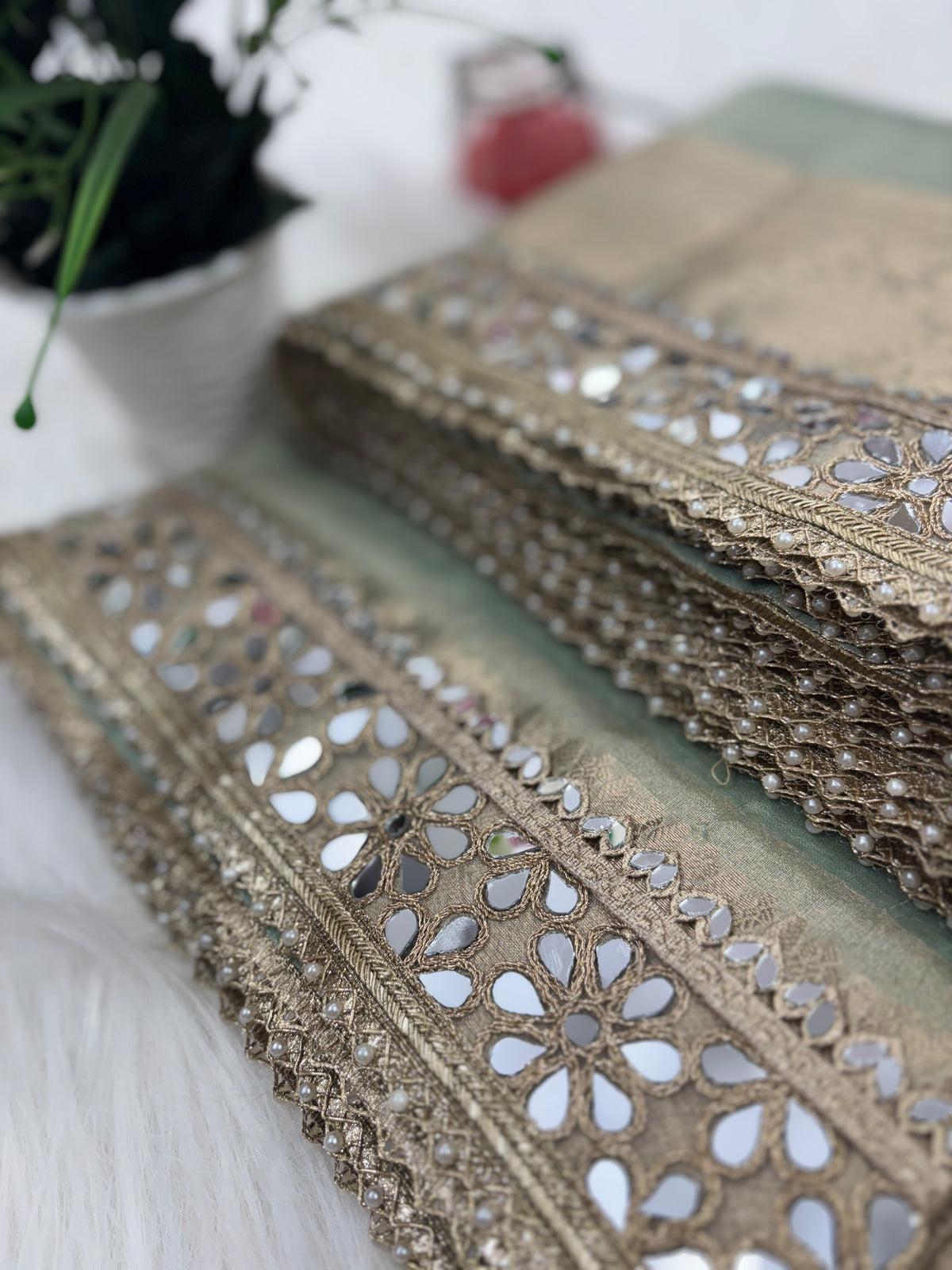 Sea Green Banarasi Rajkumari Mirror Work Tissue Silk Saree
