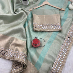 Sea Green Banarasi Rajkumari Mirror Tissue Silk Saree