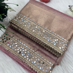 Baby Pink Banarasi Rajkumari Mirror Work Tissue Silk Saree