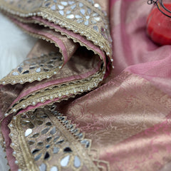 Baby Pink Banarasi Rajkumari Mirror Work Tissue Silk Saree