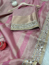 Baby Pink Banarasi Rajkumari Mirror Work Tissue Silk Saree