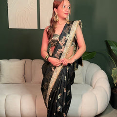 Elan Black Banarasi Nazakat Mirror-Pearl work Saree