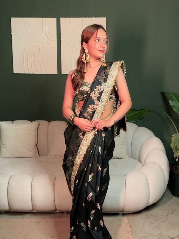 Elan Black Banarasi Nazakat Mirror-Pearl work Saree