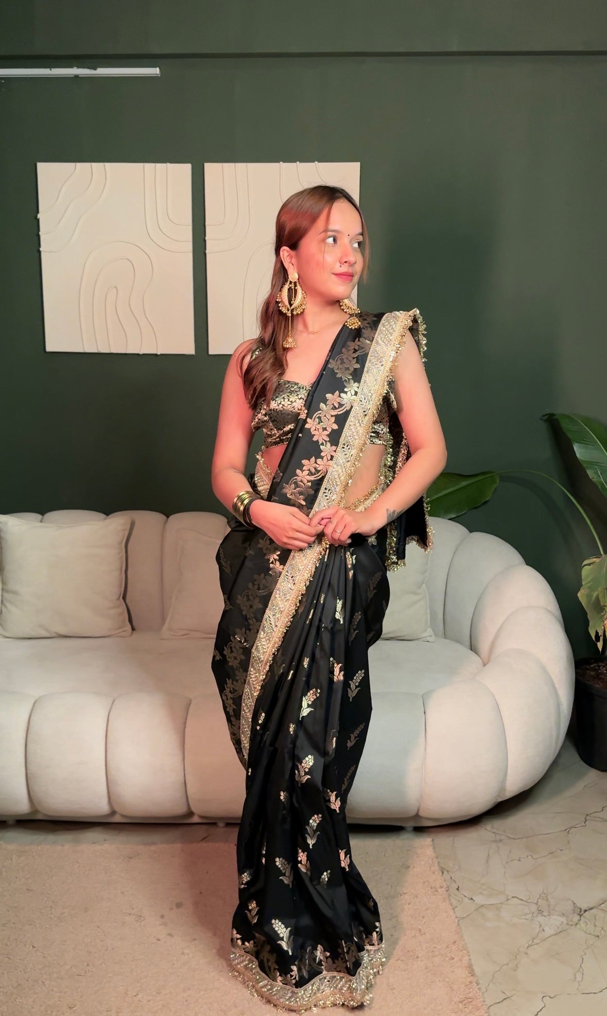 Elan Black Banarasi Nazakat Soft-Silk Saree