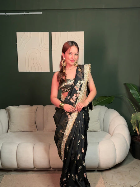 Elan Black Banarasi Nazakat Mirror-Pearl work Saree