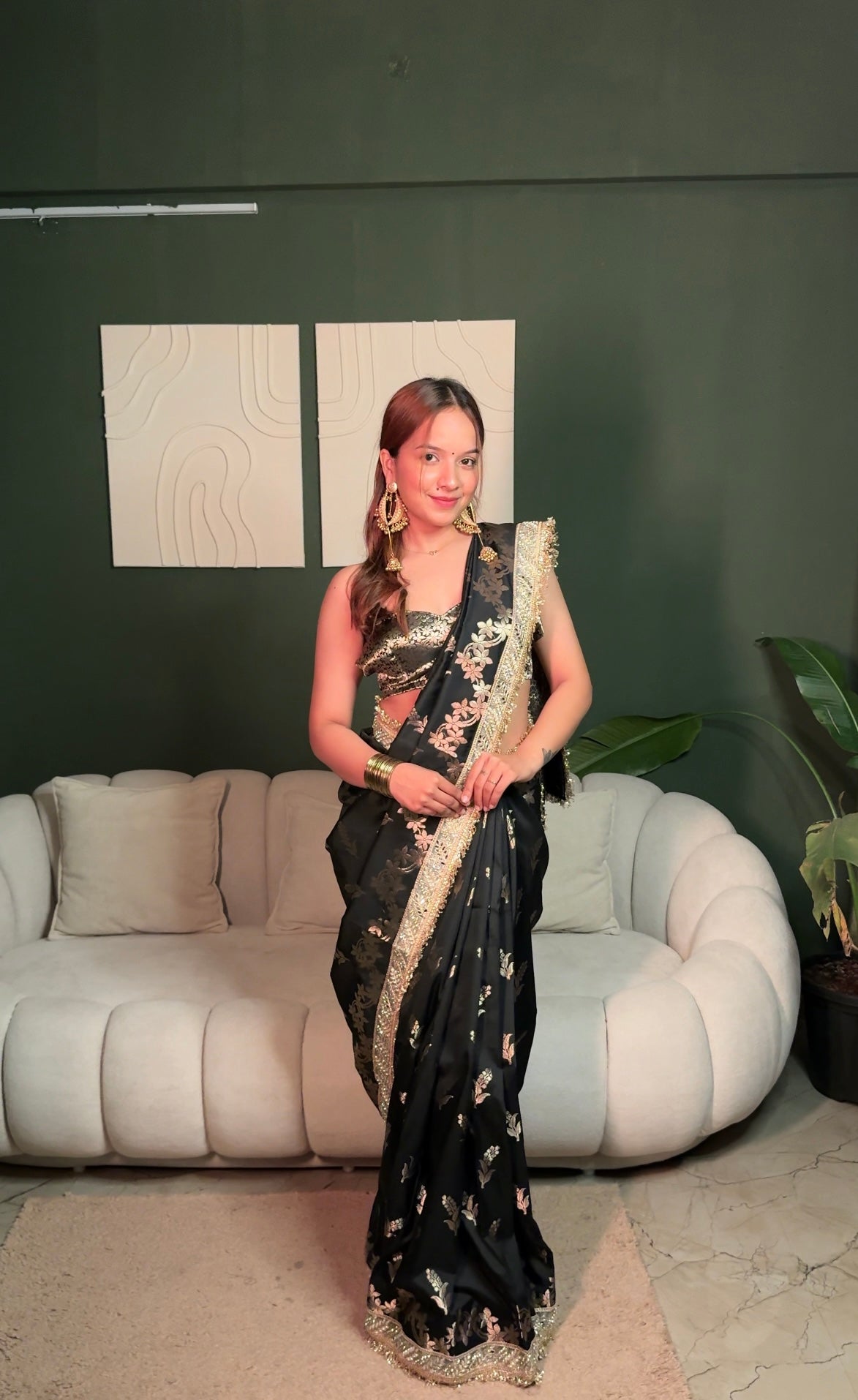 Elan Black Banarasi Nazakat Soft-Silk Saree