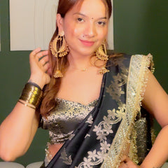 Elan Black Banarasi Nazakat Mirror-Pearl work Saree