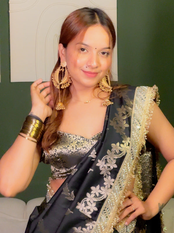 Elan Black Banarasi Nazakat Mirror-Pearl work Saree