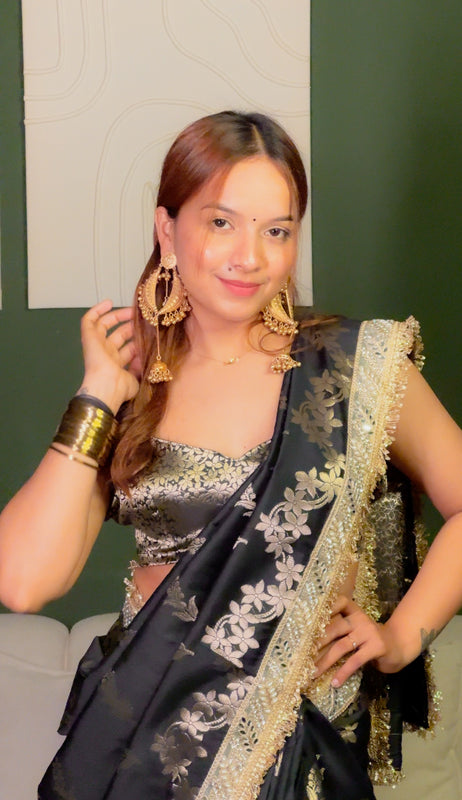 Elan Black Banarasi Nazakat Mirror-Pearl work Saree