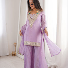 Orchid Lavender Afsara Mirror Work Tissue Sharara Suit Set