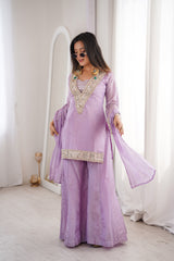 Orchid Lavender Afsara Mirror Work Tissue Sharara Suit Set