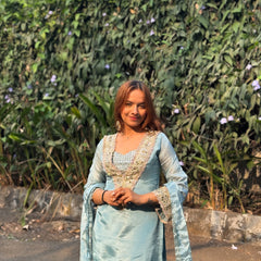 Powder Blue Afsara Mirror Work Tissue Sharara Suit Set