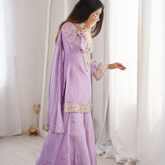 Orchid Lavender Afsara Mirror Work Tissue Sharara Suit Set
