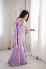 Orchid Lavender Afsara Mirror Work Tissue Sharara Suit Set