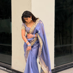 Lavender Blue Banarasi Riwaayat Tissue Silk Saree | Easy To Carry