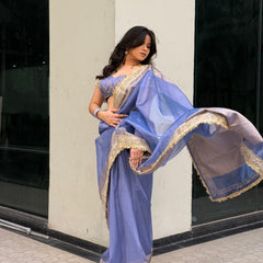 Lavender Blue Banarasi Riwaayat Tissue Silk Saree | Easy To Carry