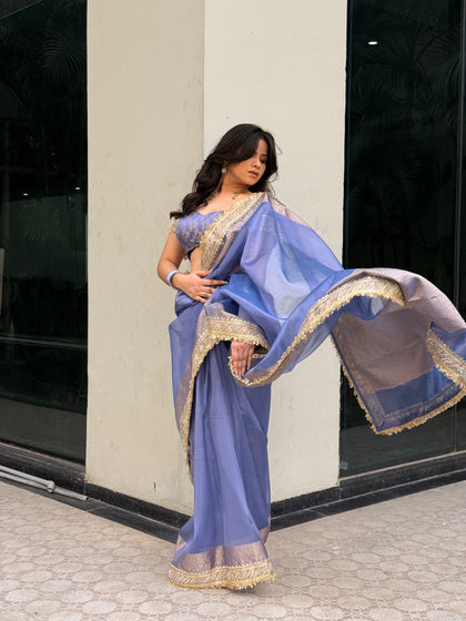 Lavender Blue Banarasi Riwaayat Tissue Silk Saree | Easy To Carry