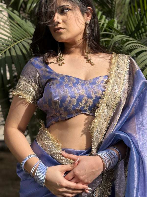 Lavender Blue Banarasi Riwaayat Tissue Silk Saree | Easy To Carry