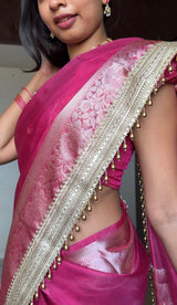 Gulabi Pink Ghungroo Handcrafted Tissue Silk Saree