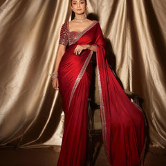 Shilpa Shetty Inspired Designer Mashru Satin Silk Mirror Work Saree with Blouse Free Size