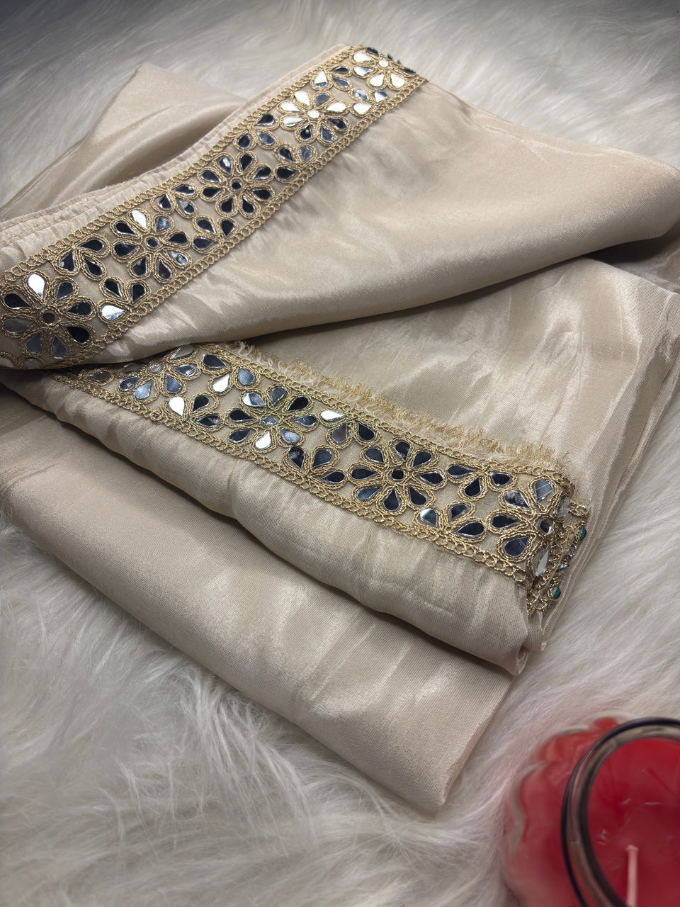 Zarqash Glow Shehzadi Mirror Saree In Ultra Soft Pure Tissue Silk