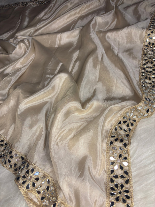 Zarqash Glow Shehzadi Mirror Saree In Ultra Soft Pure Tissue Silk