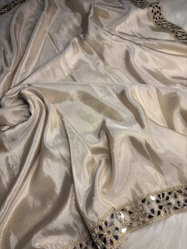 Zarqash Glow Shehzadi Mirror Saree In Ultra Soft Pure Tissue Silk