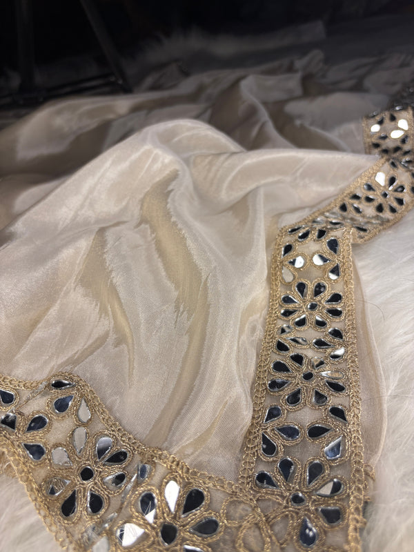 Zarqash Glow Shehzadi Mirror Saree In Ultra Soft Pure Tissue Silk