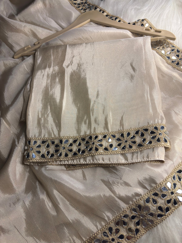 Zarqash Glow Shehzadi Mirror Saree In Ultra Soft Pure Tissue Silk