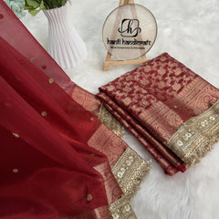 Bold Red Metallic Dana Moti Hand-work Saree