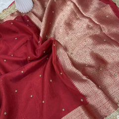 Bold Red Metallic Dana Moti Hand-work Saree