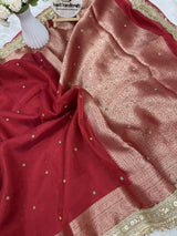 Bold Red Metallic Dana Moti Hand-work Saree
