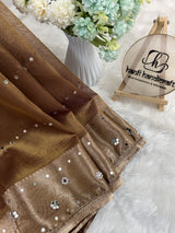 Copper Gold Aaina Handcrafted Mirror-work Banarasi Saree