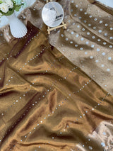 Copper Gold Aaina Handcrafted Mirror-work Banarasi Saree