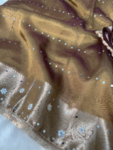 Copper Gold Aaina Handcrafted Mirror-work Banarasi Saree