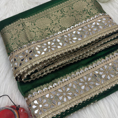Bottle Green Banarasi Rajkumari Mirror Tissue Silk Saree