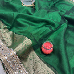 Bottle Green Banarasi Rajkumari Mirror Tissue Silk Saree