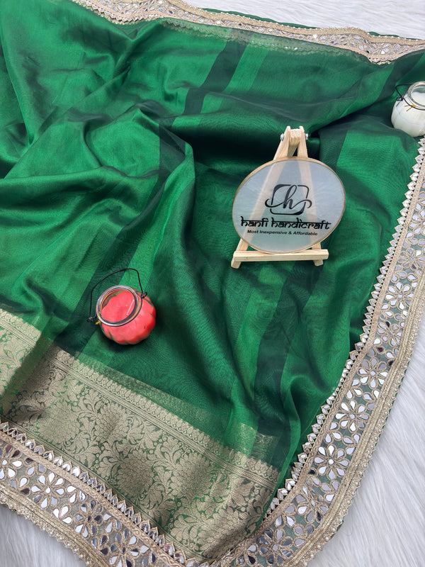 Bottle Green Banarasi Rajkumari Mirror Tissue Silk Saree